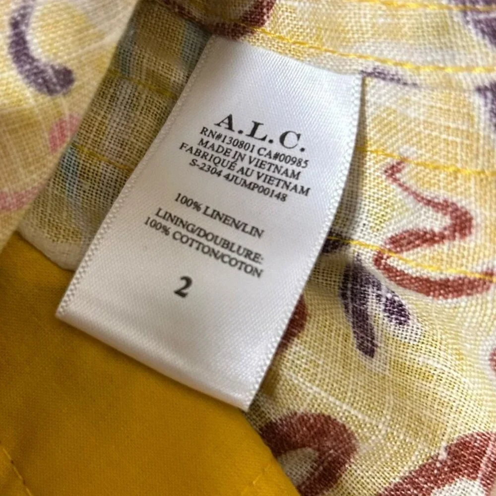 ALC Gilmour Romper Jumpsuit Women Sz 2 Yellow Printed Linen Sleeveless Playsuit
